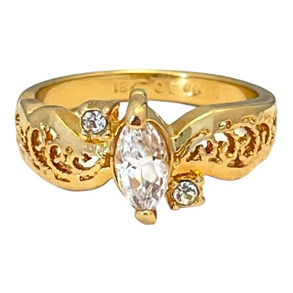 Vintage Vargas Ring Size 7 18K Gold Plate CZ Engagement Wedding 5T - Picture 1 of 5